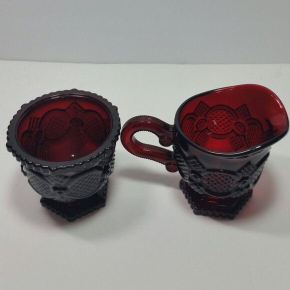 Avon 1876 Cape Cod Ruby Red Glass Open Sugar Bowl And Creamer Set No Box - Picture 9 of 10